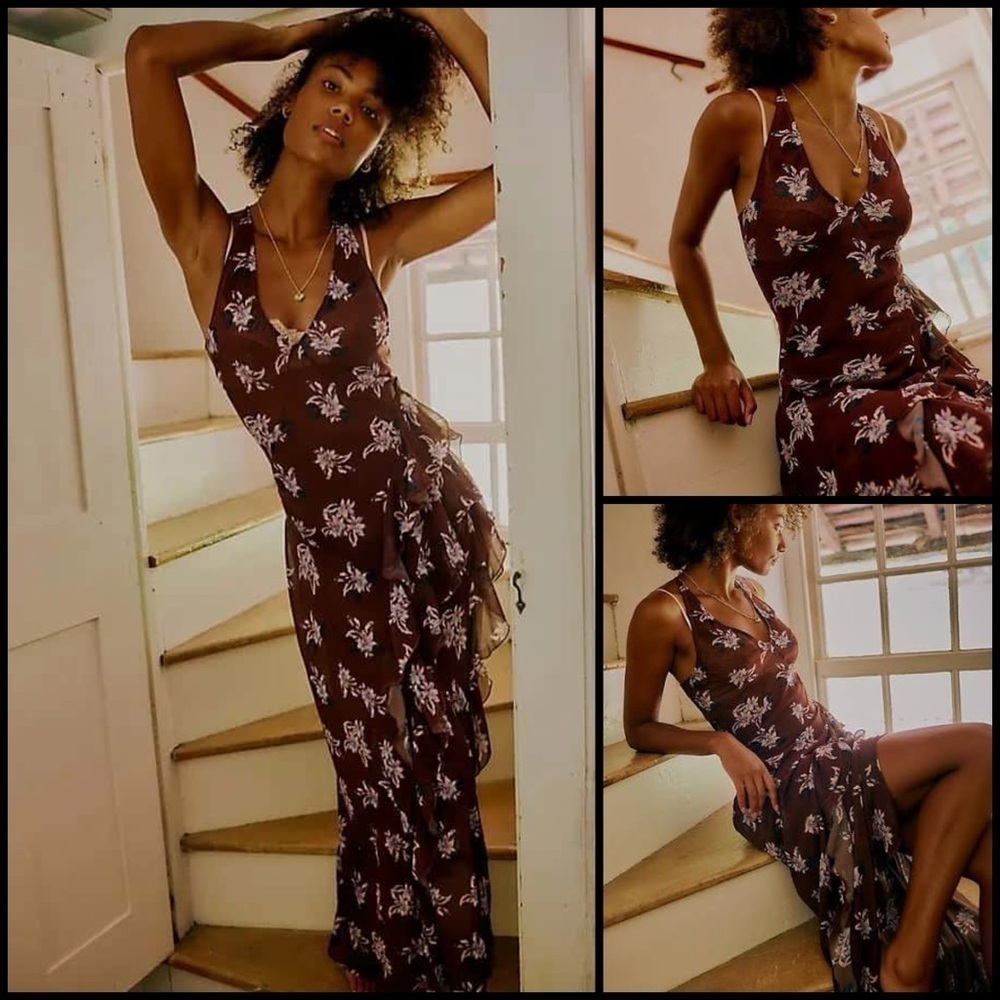 Free People Stop and Stare Maxi Slip
Chocolate Combo Ruffle Semi Sheer Dress XS